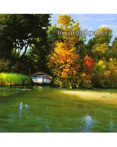 ציור שמן סירה על גדות היער